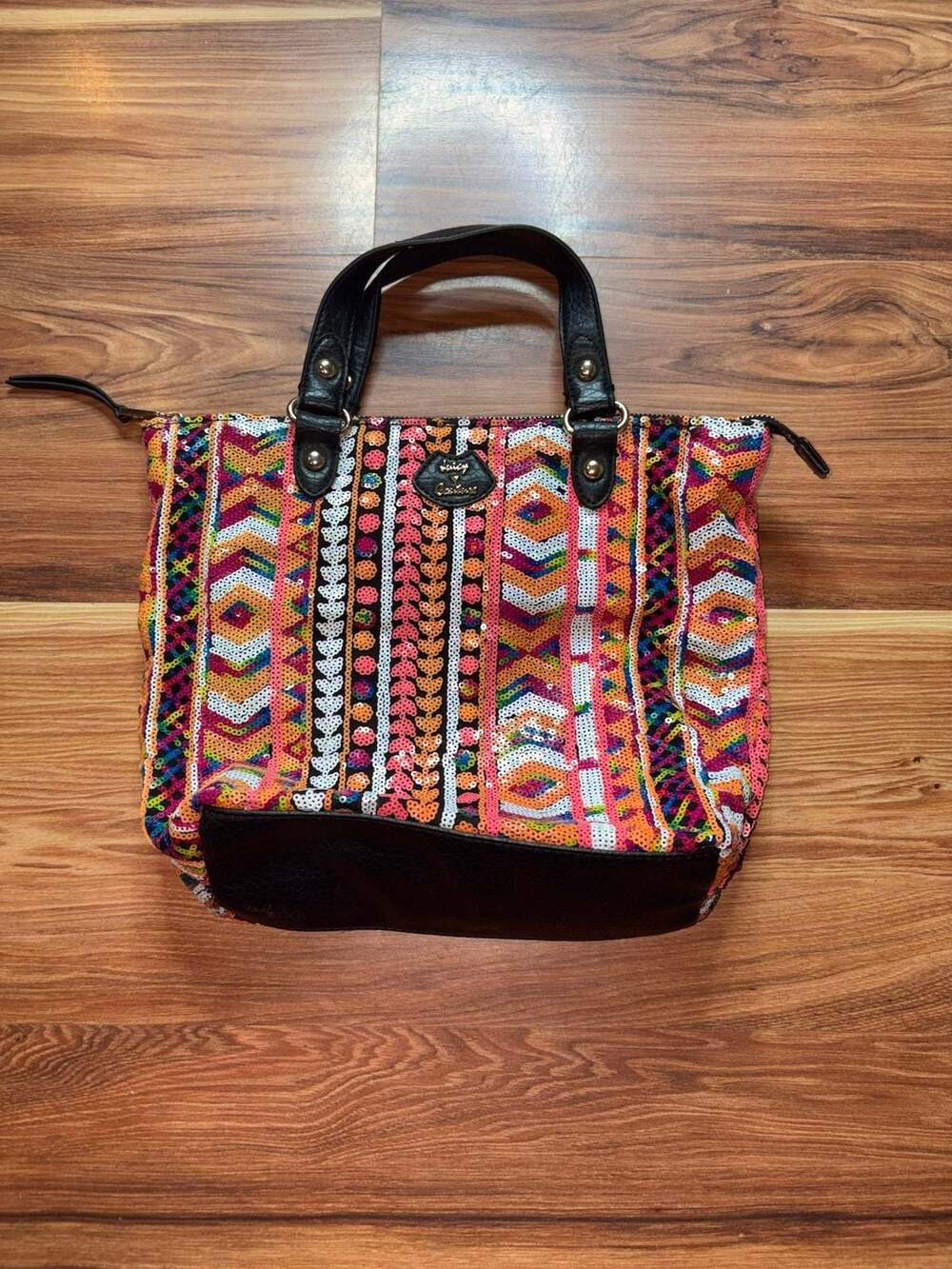 Juicy Couture Sequin Tote Bag Multicolor Tribal Stripe Shoulder Crossbody Y2K